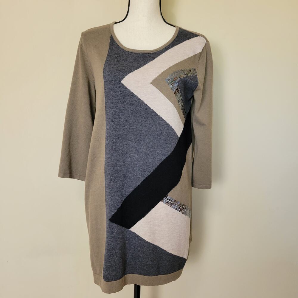 Style & Co Size M Knit Sweater Tunic Dress 3/4 Sleeve Pullover Sequin Detail